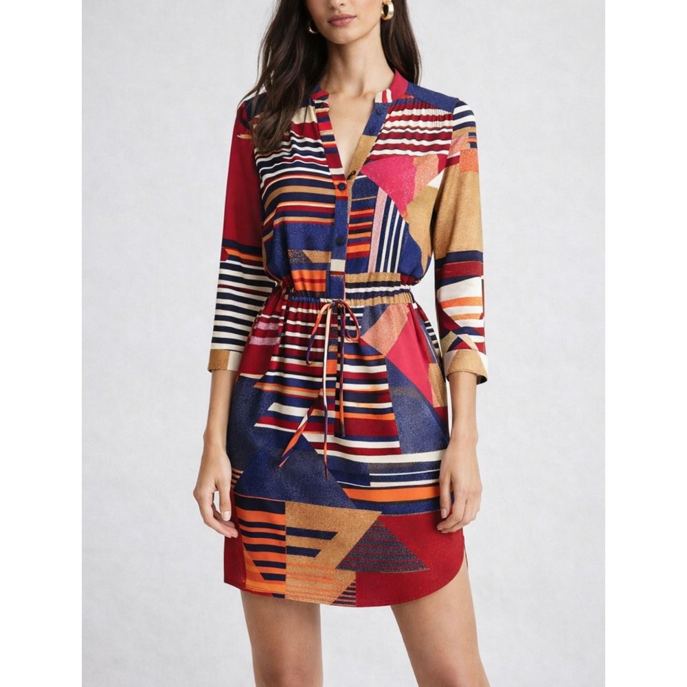 DVF Diane von Furstenberg Freya Dress Silk Geometric Print Size 2
